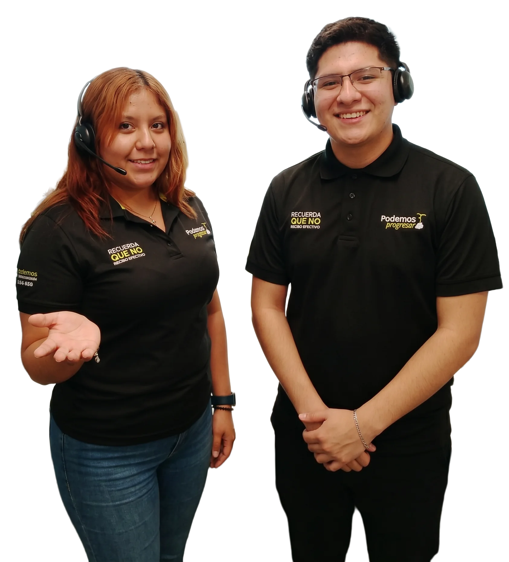 Socios de Línea Podemos con diadema, listos para atenderte