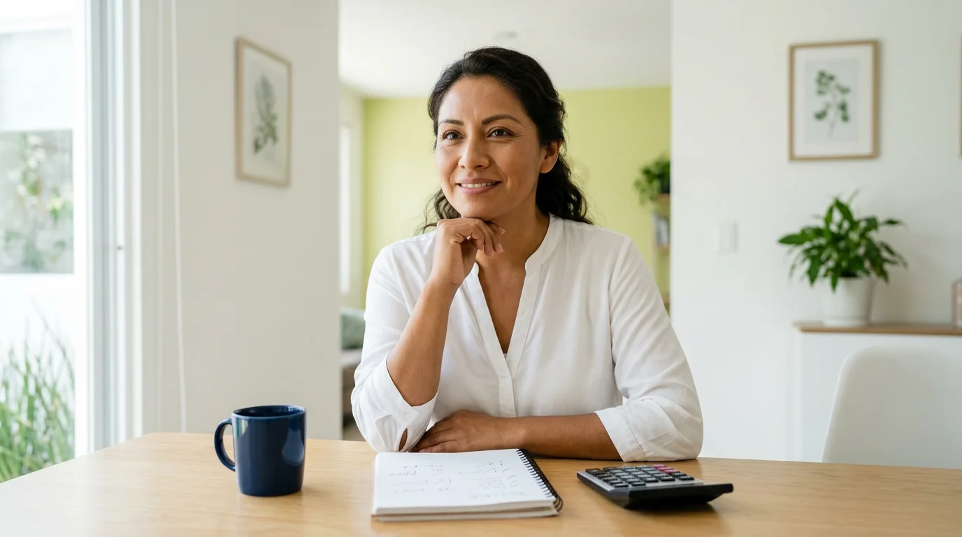 Mujer evaluando su capacidad de pago con calculadora