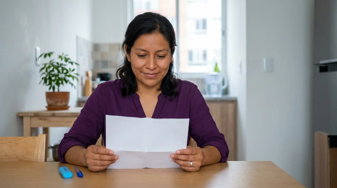 Mujer revisando su crédito con atención